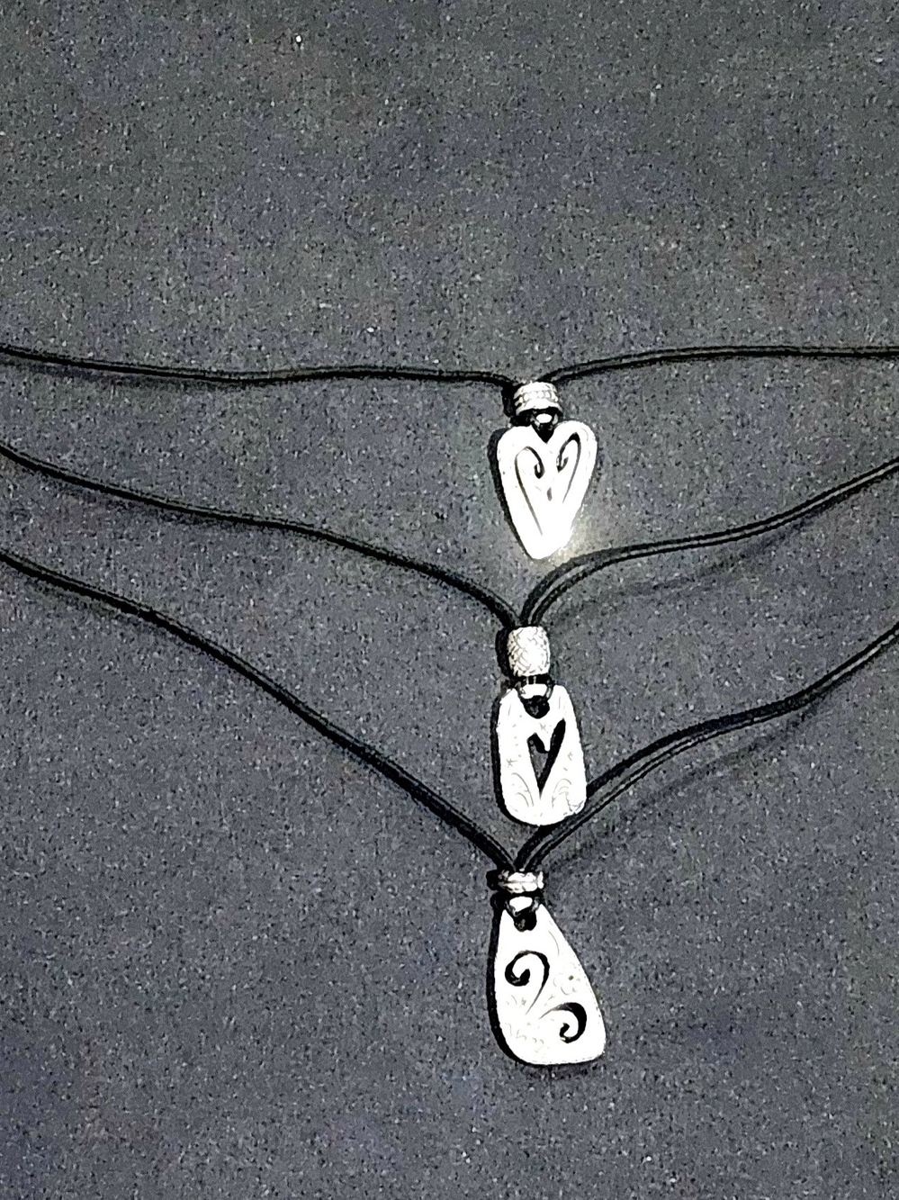 Brighton Brazilian Triple Heart Black Cord Necklace Tiered Pendants
